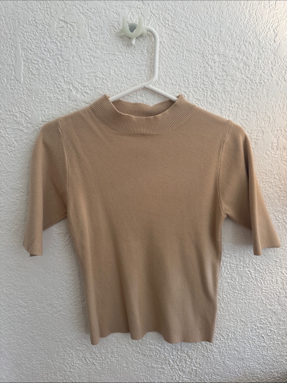 Molly Bracken Mock Neck Short Sleeve Top Beige Medium NWT